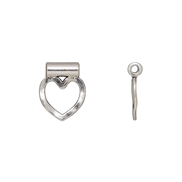 Pendant, slide, silver-finished "pewter" (zinc-based alloy), 14x11mm double-sided hammered open heart, 1.7mm inside diameter. Sold per pkg of 20. image number 0
