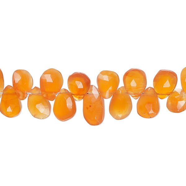 Carnelian 1pkg1, hand-cut top-drilled faceted puffed teardrop bead 8 inch 7x5mm-9x6mm image number 0