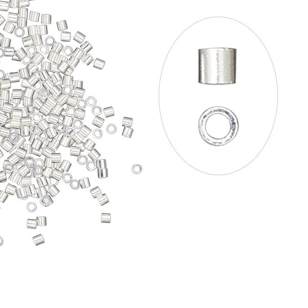 Crimp, silver-plated brass, 1.1x1mm micro cut seamless tube, 0.7mm inside diameter. Sold per pkg of 1,000. image number 0