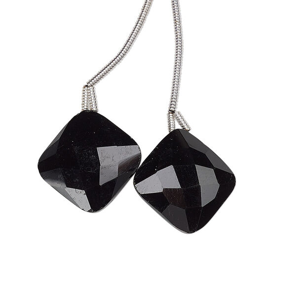 Black onyx 1pkg2, hand-cut top-drilled puffed faceted diamond bead B grade, 17mm image number 0