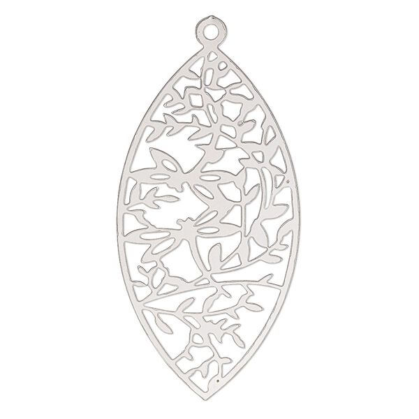 Focal, Lazer Lace™, stainless steel, 39x20mm two-sided marquise with dragonfly design. Sold per pkg of 2. image number 0