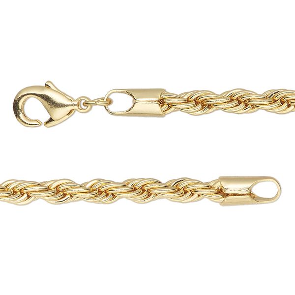 Chain, gold-finished brass, 4mm rope, 20 inches with lobster claw clasp. Sold individually. image number 0