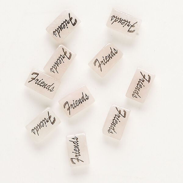 Rose quartz / enamel 1pkg10, double-sided "Friends" puffed rectangle bead 13x8mm image number 0