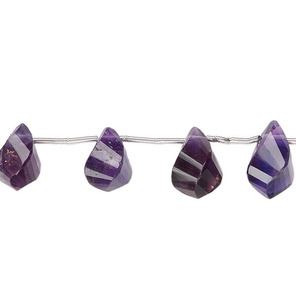 Amethyst 1pkg15, hand-cut top-drilled faceted teardrop bead natural graduated 9x6mm-14x10mm image number 0