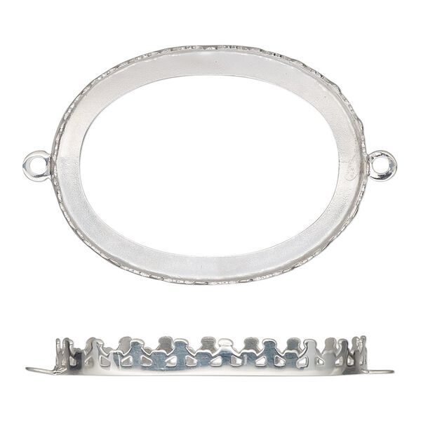 Link, sterling silver, 41.5x32mm oval with decorative trim and open back with 40x30mm oval cabochon bezel setting. Sold individually. image number 0