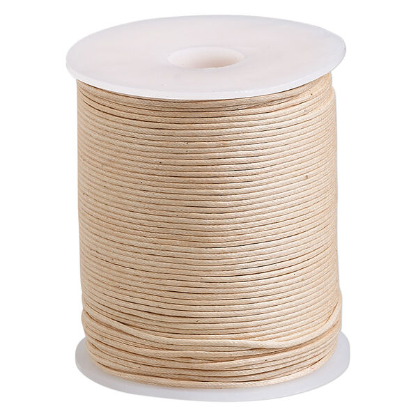 Cord, waxed cotton, natural, 1mm, 20-pound test. Sold per 100-meter spool. image number 0