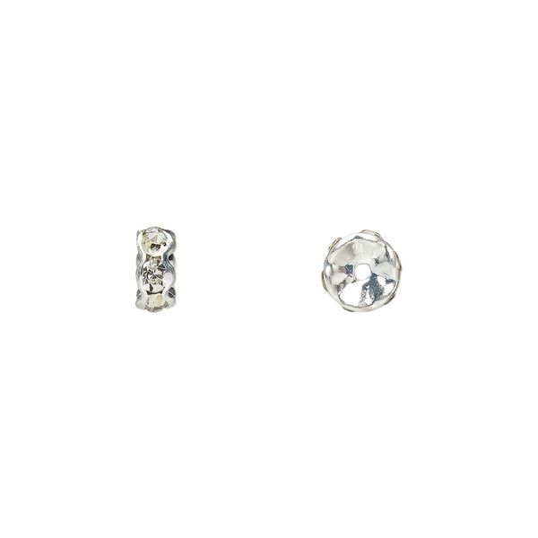 Bead, glass rhinestone and silver-plated brass, clear, 5x2mm rondelle. Sold per pkg of 10. image number 0