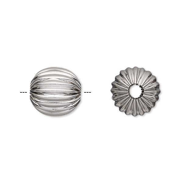 Bead, stainless steel, 12mm corrugated round. Sold per pkg of 2. image number 0
