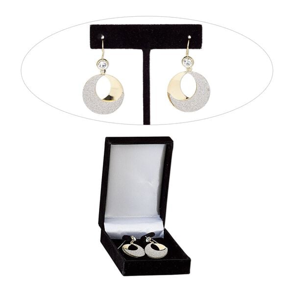 Earring, Czech glass rhinestone with gold-finished brass and steel, clear with silver-colored glitter, 42mm with two-tone round-go-go and fishhook ear wire. Sold per pair. image number 0