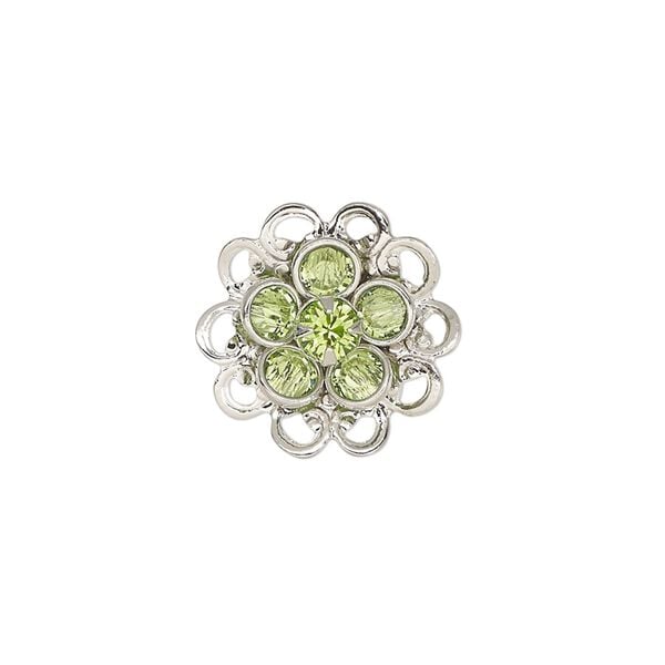 Sew-on 1pk peridot rhodium finish, Crystal Passions® 17mm flower image number 0