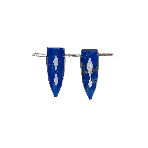 Lapis lazuli 1pkg2, hand-cut top-drilled faceted spike bead natural 16x6mm image number 0