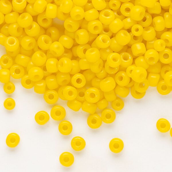 Seed bead, Dyna-Mites™, glass, opaque dark yellow, #6 round. Sold per 1/2 kilogram pkg. image number 0