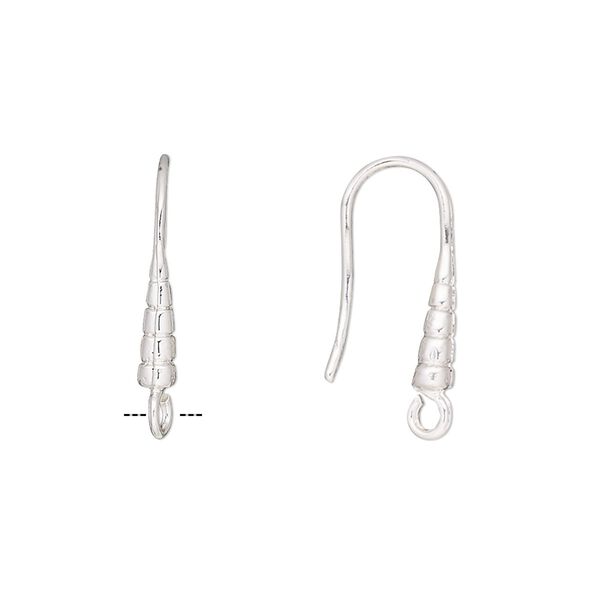 Ear wire, silver-finished copper, 21mm tapered tower shell with open loop, 19 gauge. Sold per pair. image number 0