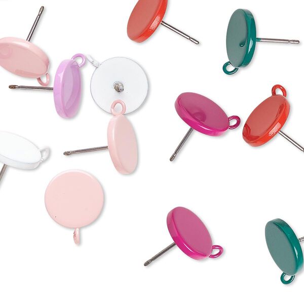 Earstud mix 1pkg12, 10mm round / closed loop, enameled steel mixed colors 6 pair image number 0