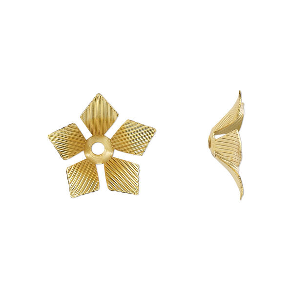 Bead cap, gold-finished steel, 16x5mm flower, fits 8-10mm round bead. Sold per pkg of 20. image number 0