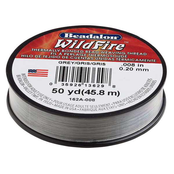Thread, Beadalon® WildFire™, polyester and plastic, grey, 0.2mm with bonded coating, 15-pound test. Sold per 50-yard spool. image number 0