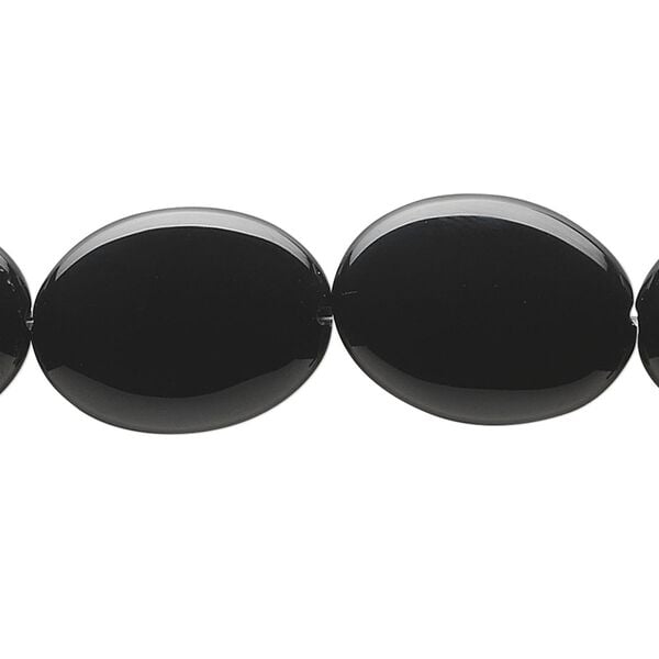Black onyx 1pkg1, puffed oval bead 15.5-16 inch 20x15mm image number 0