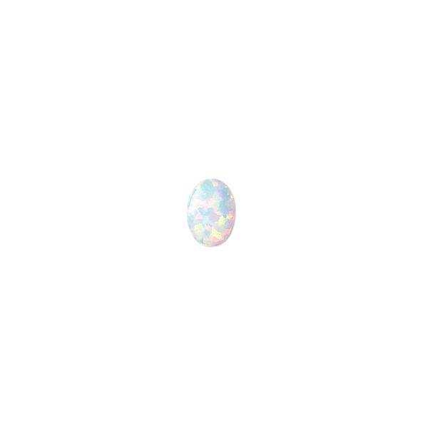 Cabochon, "opal" (silica and epoxy) (man-made), white, 7x5mm calibrated oval. Sold per pkg of 2. image number 0