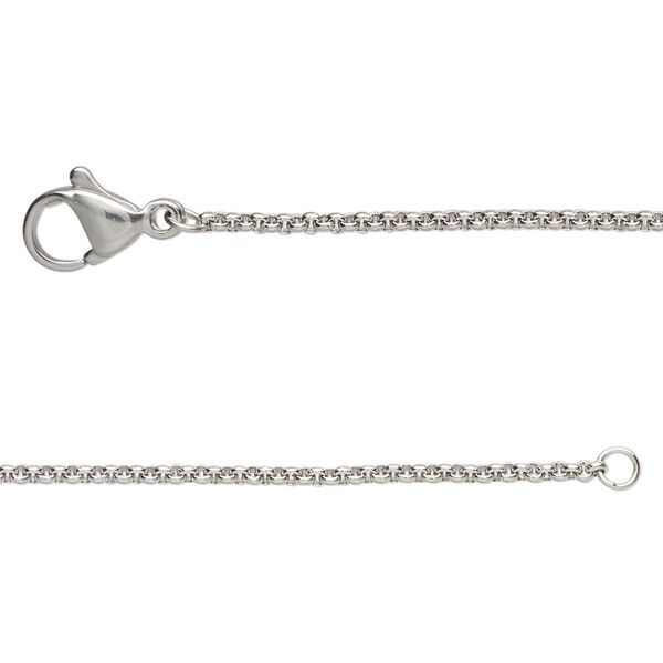 Chain, stainless steel, 1.5mm rolo, 16 inches with lobster claw clasp. Sold individually. image number 0