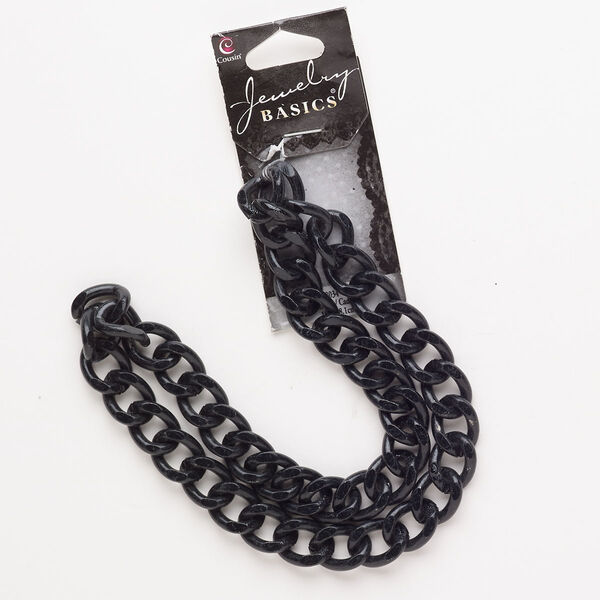 Chain, steel, pkg/15 inches, 10.8mm diamond-cut curb, black finish. image number 0