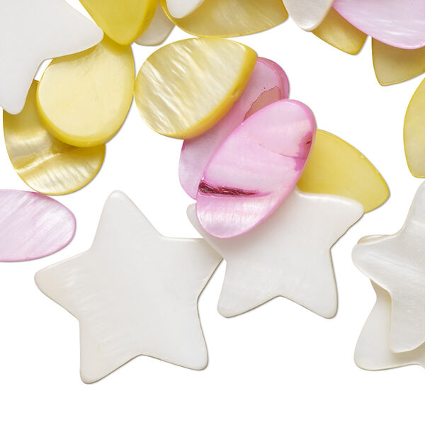 Bead mix, mother-of-pearl shell (dyed), multicolored, 14-36mm assorted shapes. Sold per (3) 15" to 16" strands. image number 0