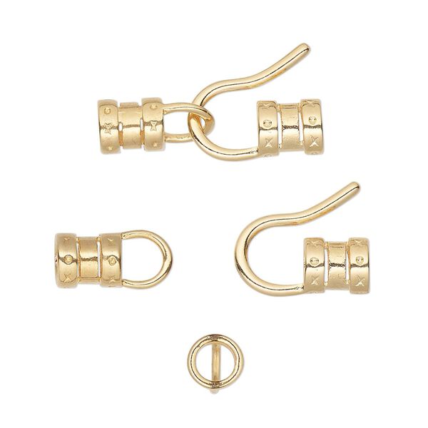 Clasp, hook-and-eye, gold-plated brass, 22.5x12mm with crimp ends. Sold per pkg of 4. image number 0