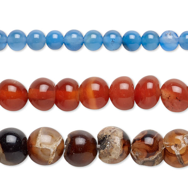 Bead mix, multi-agate (dyed / heated), mixed colors, 4-9mm round, Mohs hardness 6-1/2 to 7. Sold per pkg of (3) 13-inch strands. image number 0