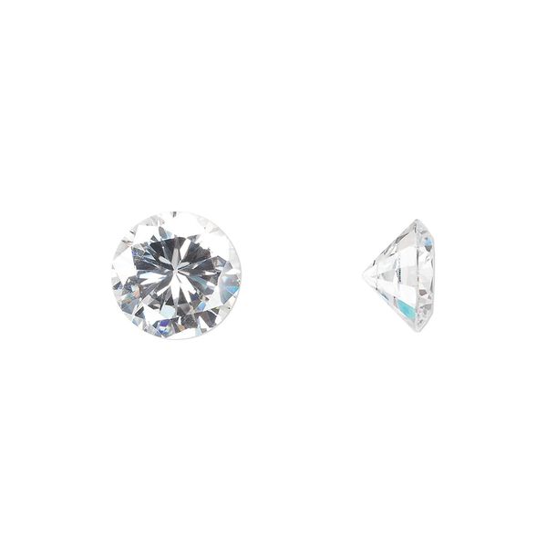 Gem, cubic zirconia, white, 9mm faceted round, Mohs hardness 8-1/2. Sold per pkg of 2. image number 0