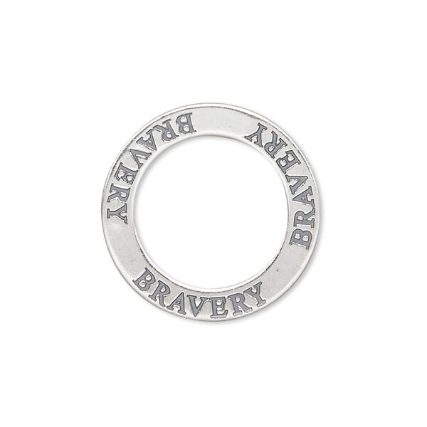 Charm, sterling silver, 22mm double-sided affirmation circle "BRAVERY." Sold individually. image number 0