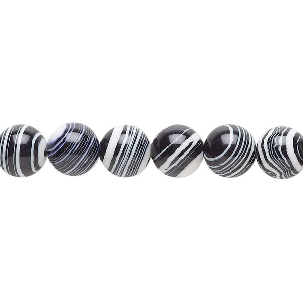 Bead, resin, black and white, 8mm round. Sold per 15-1/2" to 16" strand. image number 0