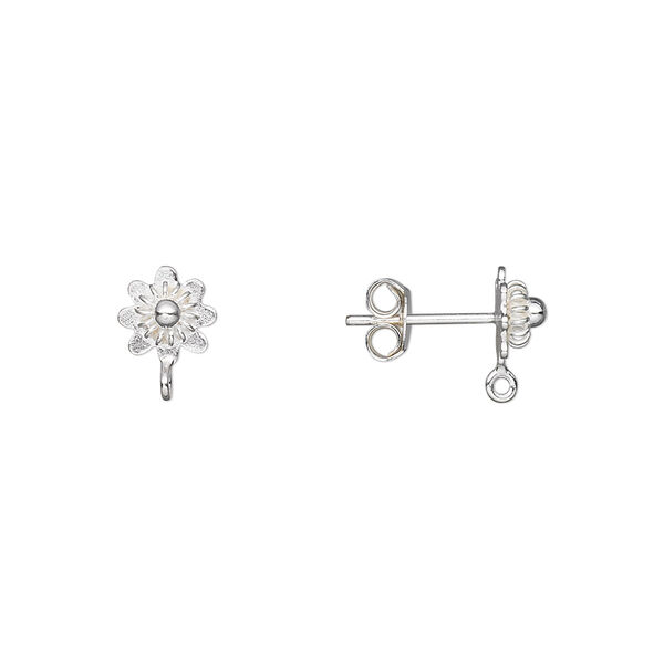 Earstud, sterling silver, 7x7mm flower with closed loop. Sold per pair. image number 0