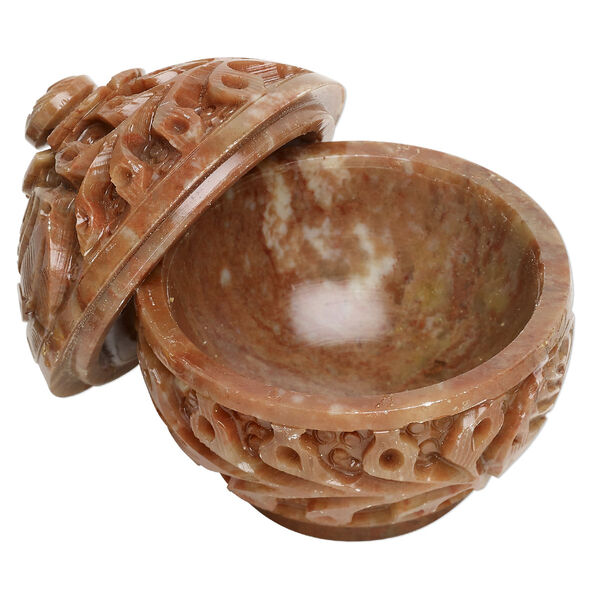 Soapstone 1pkg1, hand-cut trinket box / flower design lacquered 2.5x2.5 inch image number 0