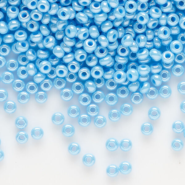 Seed bead, Preciosa Ornela, glass, opaque luster turquoise, #8 rocaille. Sold per 500-gram pkg. image number 0