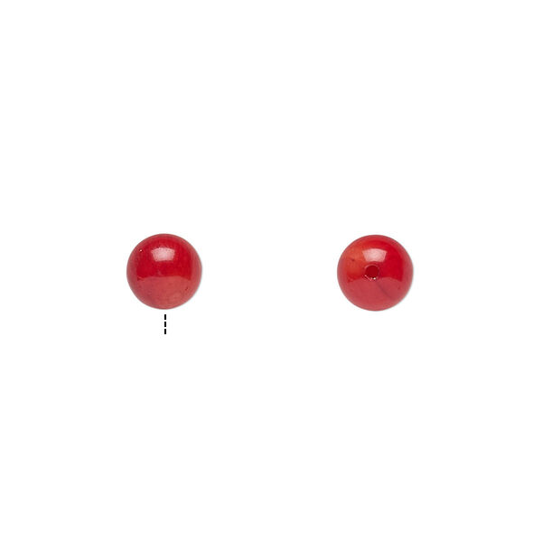 Bead, bamboo coral (dyed), red, 5.5-6.5mm half-drilled round, Mohs hardness 3-1/2 to 4. Sold per pkg of 2. image number 0