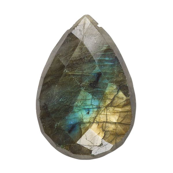 Labradorite 1pkg1, hand-cut top-drilled faceted puffed teardrop bead natural 36x26mm-43x30mm image number 0