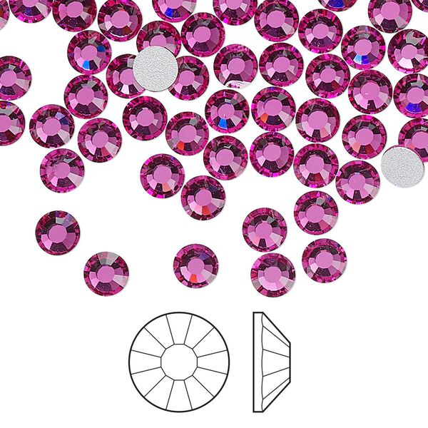 Flat back 144pk fuchsia foil back, Preciosa Viva 12® Czech crystal rhinestone 4.6-4.8mm chaton rose round SS20 image number 0