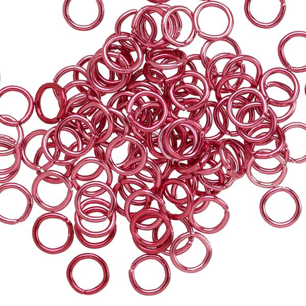 Jump ring, anodized and dyed aluminum, dark pink, 6mm round, 4.2mm inside diameter, 18 gauge. Sold per pkg of 100. image number 0