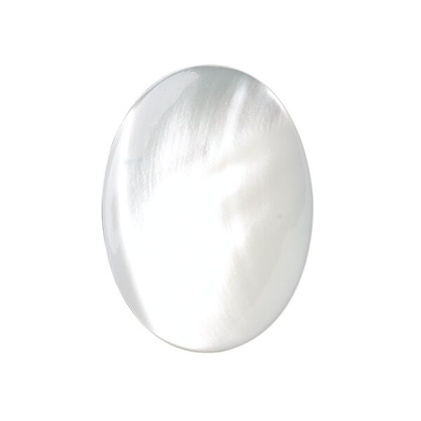Cabochon, mother-of-pearl shell (bleached), white, 30x22mm calibrated oval, Mohs hardness 3-1/2. Sold individually. image number 0