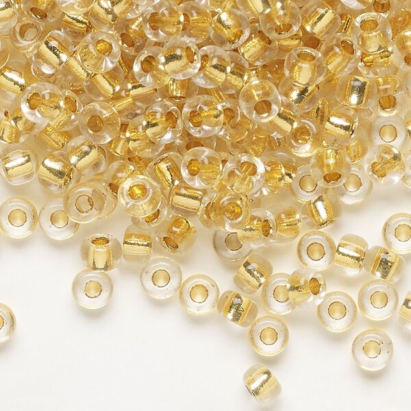 Seed bead, Miyuki, glass, pkg/250g, #6 rocaille, translucent 24Kt gold-lined crystal gold, (RR-195). image number 0