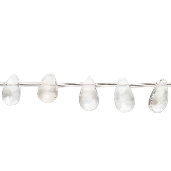 Bead, white topaz (natural / irradiated), light, 6x4mm-8x5mm hand-cut top-drilled faceted puffed teardrop with 0.4-1.4mm hole, B- grade, Mohs hardness 8. Sold per pkg of 22. image number 0