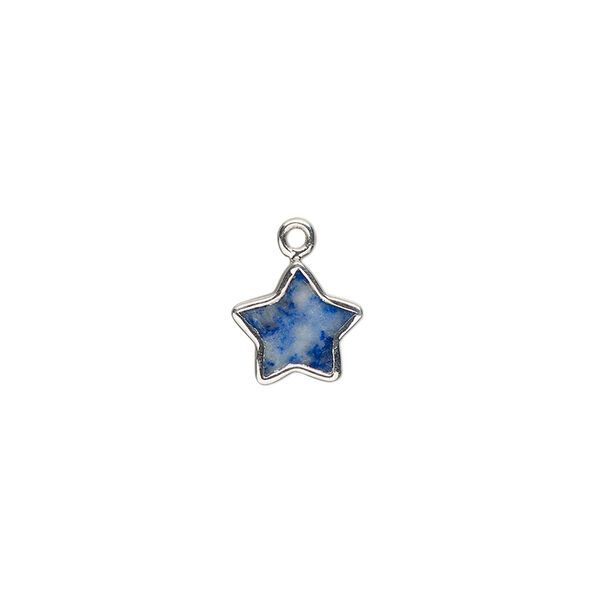 Drop sterling silver lapis lazuli 1pk 10mm hand-cut flat double-sided star, natural image number 0