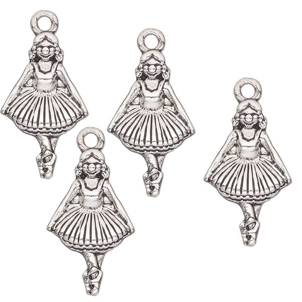 Charm, antique silver-finished "pewter" (zinc-based alloy), 22x13mm single-sided ballerina. Sold per pkg of 4. image number 0