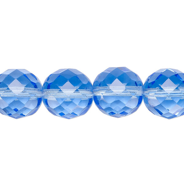 Bead, Czech fire-polished glass, pkg/15-1/2 to 16 inches, 12mm faceted round, transparent sapphire blue, (30030). image number 0