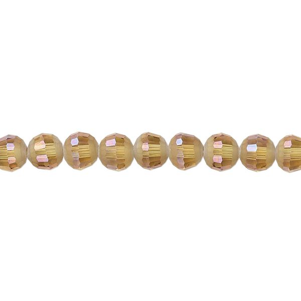 Bead 1pk 96 facets translucent golden champagne AB half-matte, Celestial Crystal® 6mm round 8 inch image number 0