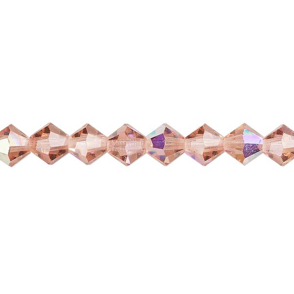 Bead 288pk rose peach AB, Preciosa Czech crystal 6mm bicone image number 0