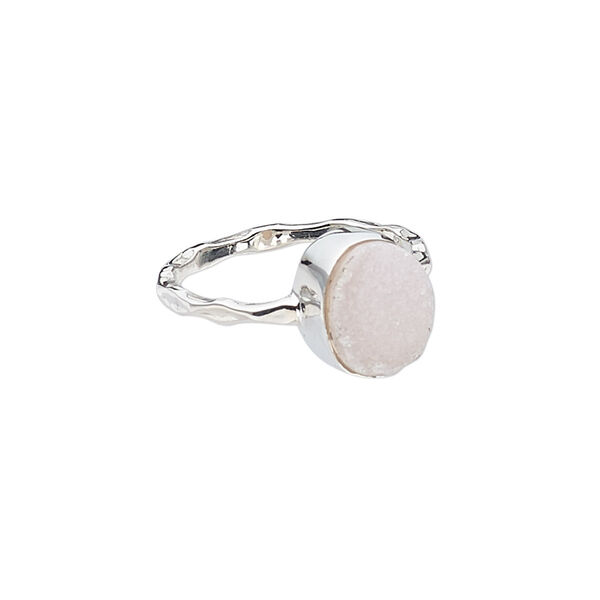 Ring, druzy (dyed) and sterling silver, pink, 11mm wide with oval, size 7. Sold individually. image number 0