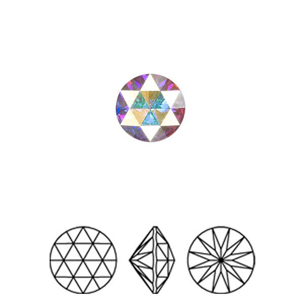 Round stone 72pk crystal AB foil back, Swarovski® 10mm rose cut round 1401 image number 0