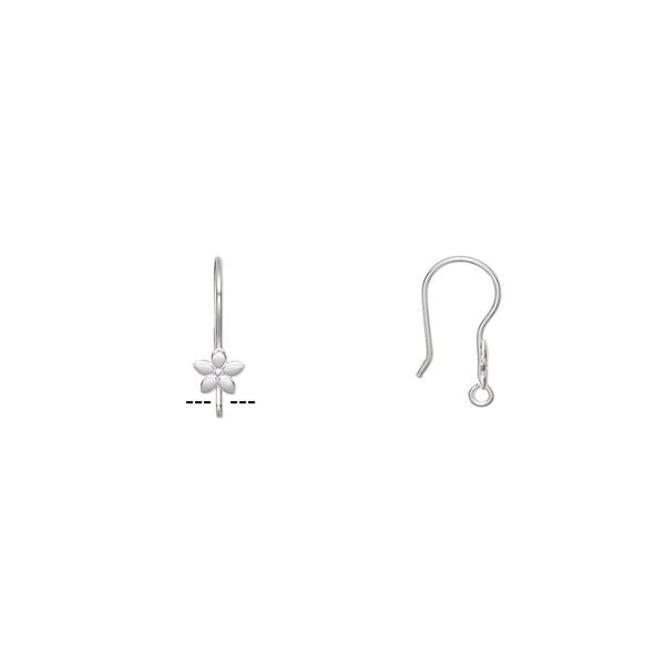 Ear wire fishhook 1pkg100 silver-plated, 21mm / flower / open loop, 21 gauge stainless steel 50 pair image number 0