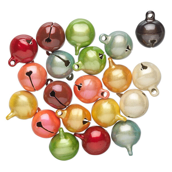 Bell mix, lacquered painted brass, mixed colors, 14mm with clapper and loop. Sold per pkg of 20. image number 0