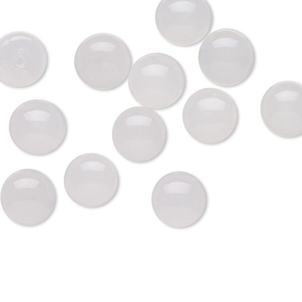 Cabochon, vintage Japanese glass, translucent white, 8mm non-calibrated half-drilled round. Sold per pkg of 12. image number 0